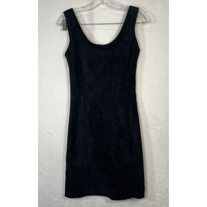 Vintage 90s Y2K Black Mini Dress Marquis Suede Bodycon Leather Dress Sz 6 Chrty